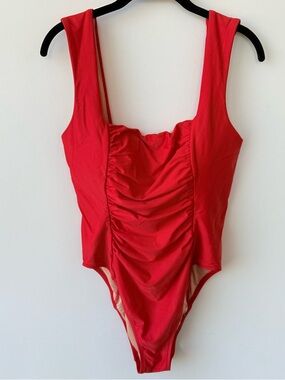 J.Crew Nia Ruched Squareneck One-Piece Swimsuit in Red Arroyo size 14